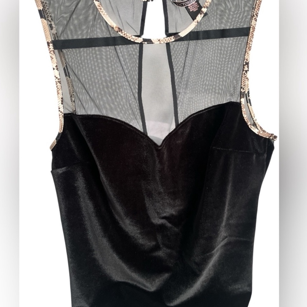 VICTORIA’S SECRET Velvet Sheer Mesh Sweetheart Teddy Bodysuit Snake Trim M - Picture 4 of 10